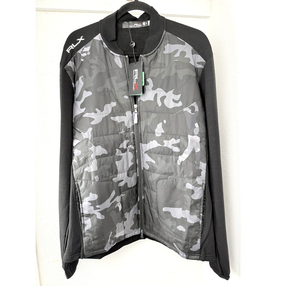 Ralph Lauren RLX Golf Camo Jacket Mens Size XL Black Wool Full Zip $278 NWT